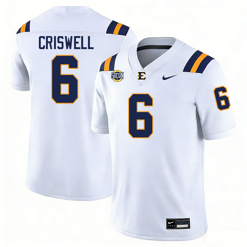 East Tennessee State Buccaneers #6 Jacolby Criswell College Football Jerseys,Uniforms-White